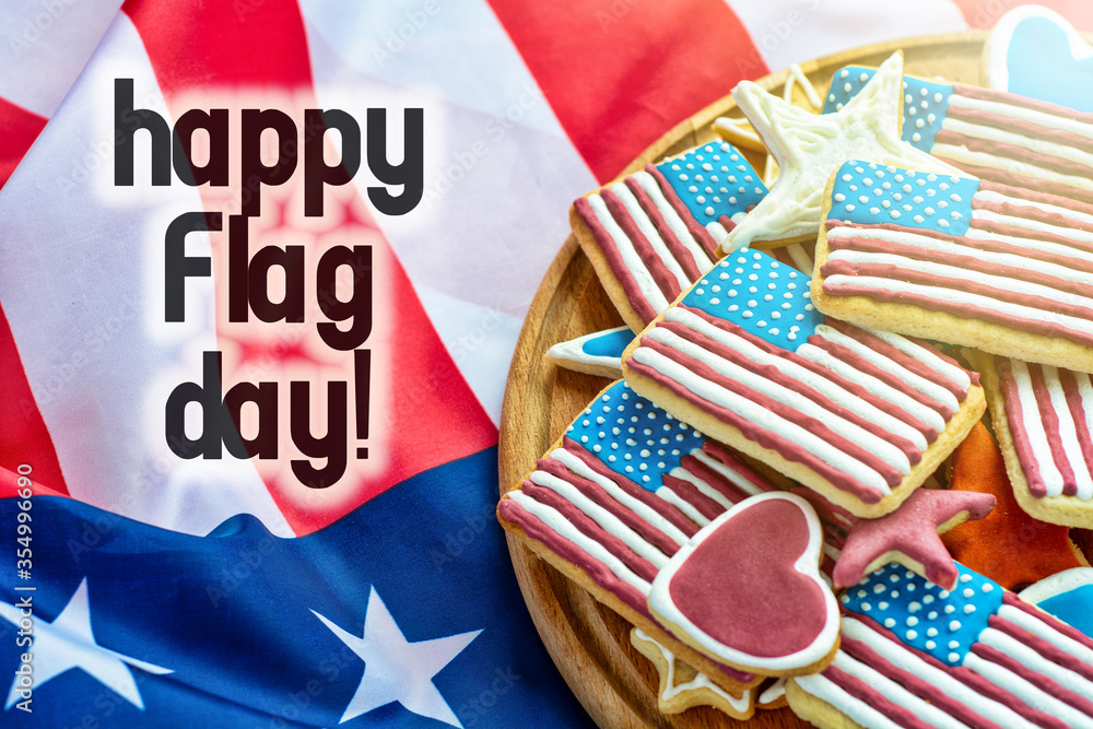 Obraz premium home baking cookies icing like american flag. patriotic background for US national holidays