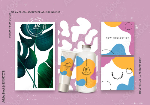 Cosmetic Bottles Ads with Modern Designed Flyers. Promotional Vector Design Concept.