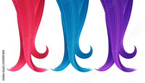 Set of Colorful Strands of Hair. Vector Design Element for Hairdressers, Beauty Salons, Hair Care Cosmetics