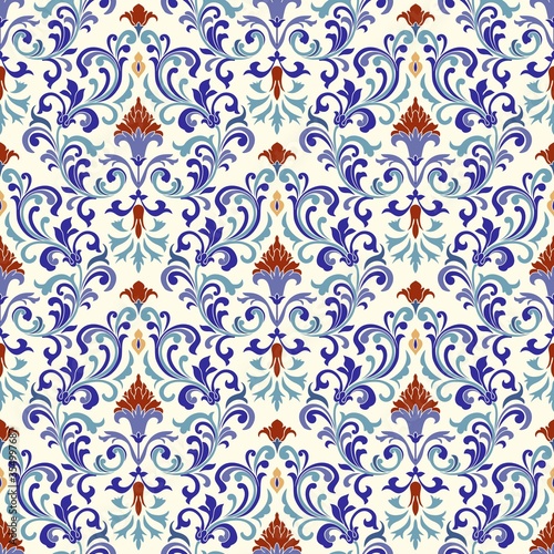  Seamless Turkish colorful pattern. Vintage multicolor pattern in Eastern style. Seamless damask background for ceramic tile, wallpaper, linoleum, textile, web page background. Vector