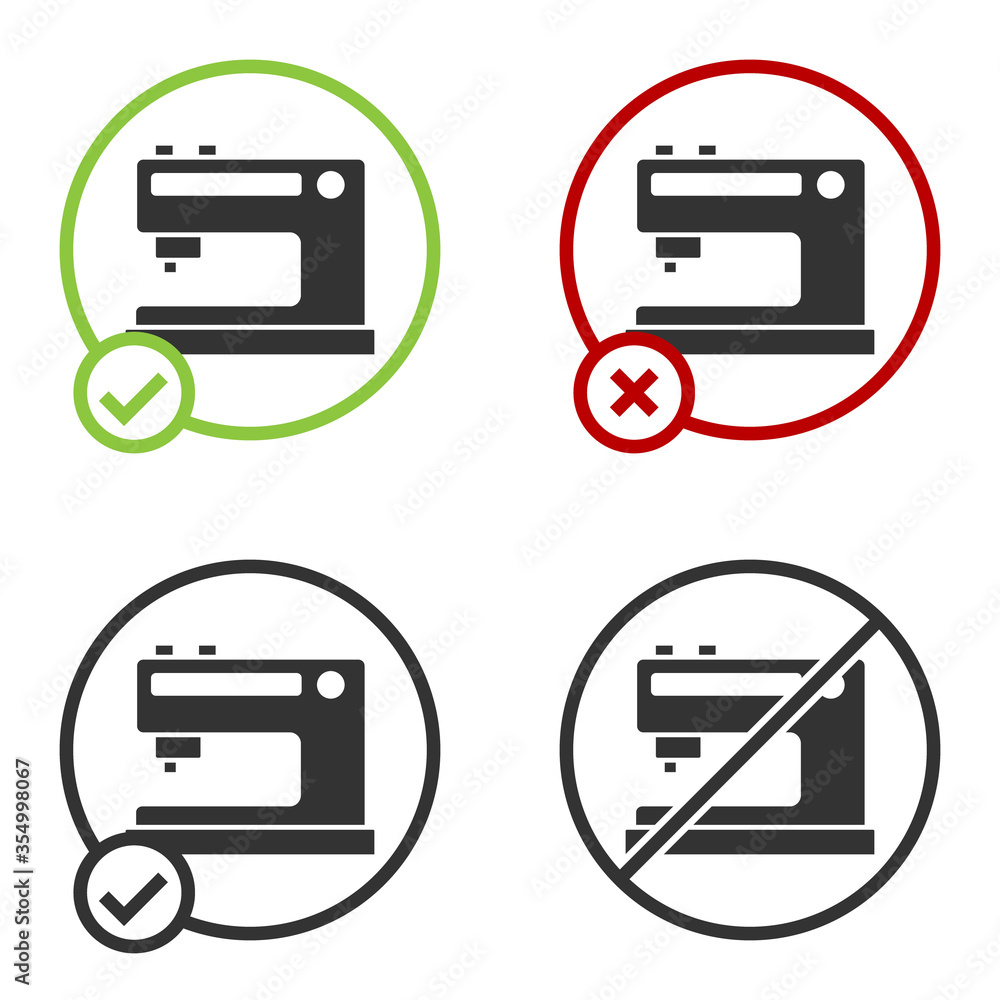 Black Sewing machine icon isolated on white background. Circle button. Vector Illustration Black Sewing machine icon isolated on white background. Circle button. Vector Illustration