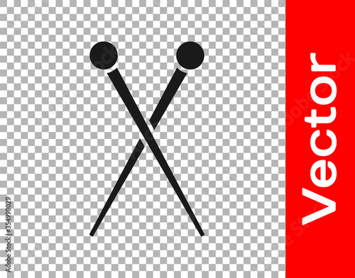 Black Knitting needles icon isolated on transparent background. Label for hand made, knitting or tailor shop. Vector Illustration