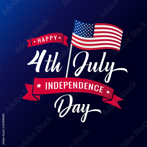 United States of America 4th of July, Independence Day vintage logo badge Illustration. Calligraphic Fourth of July vector typography and flag for banner or poster design