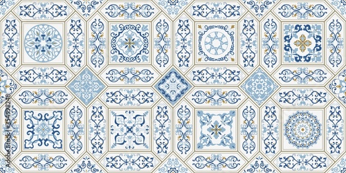 Seamless colorful patchwork in turkish style. Hand drawn background. Azulejos tiles patchwork. Portuguese and Spain decor. Islam, Arabic, Indian, ottoman motif. Perfect for printing on fabric or paper