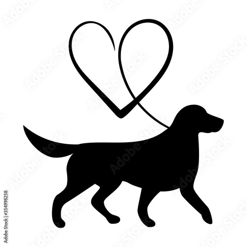 Dog and heart silhouette.