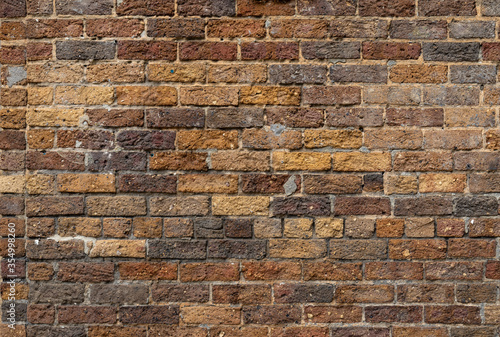 Background of rough texture brick in shades of brown  tan  and gray  creative copy space  horizontal aspect