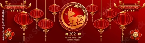 Happy new year 2021 / Chinese new year / Year of the ox / Zodiac sign for greetings card, invitation, posters, brochure, calendar, flyers, banners.