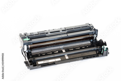 Laser printer drum and toner cartridge on white background