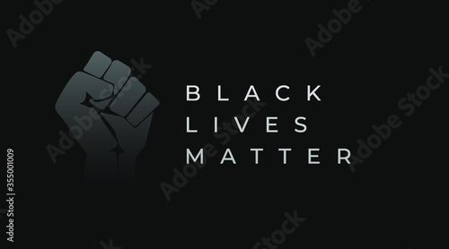 Black lives matter modern creative banner, cover, sign, design concept with revolution fist illustration, and white text on a dark background. 