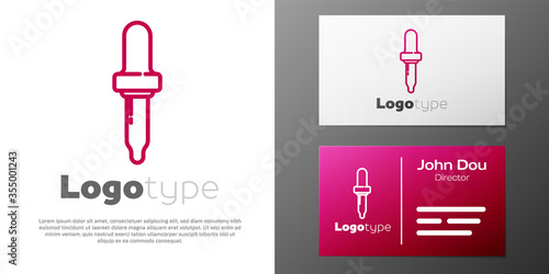 Logotype line Pipette icon isolated on white background. Element of medical, chemistry lab equipment. Pipette with drop. Medicine symbol. Logo design template element. Vector Illustration