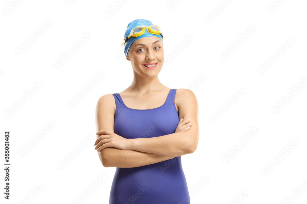 Young woman in a swimmng suit and a cap Young woman in a swimmng suit and a cap