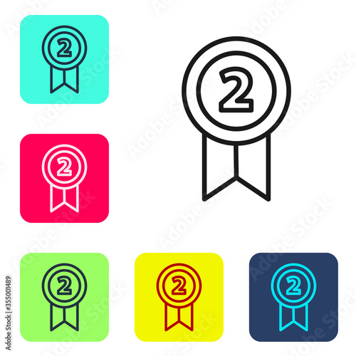 Black line Medal icon isolated on white background. Winner achievement sign. Award medal. Set icons in color square buttons. Vector Illustration