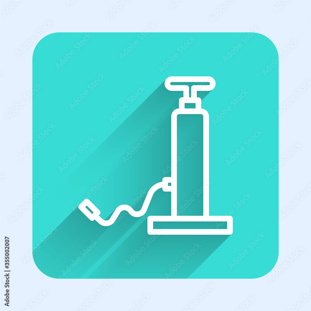 White line Car air pump icon isolated with long shadow. Green square button. Vector Illustration White line Car air pump icon isolated with long shadow. Green square button. Vector Illustration