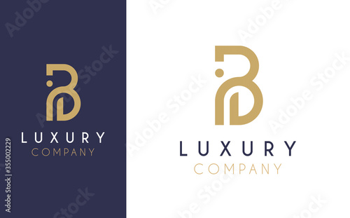 Premium Vector B Logo in two colour variations. Beautiful Logotype design for luxury company branding. Elegant identity design in blue and gold.