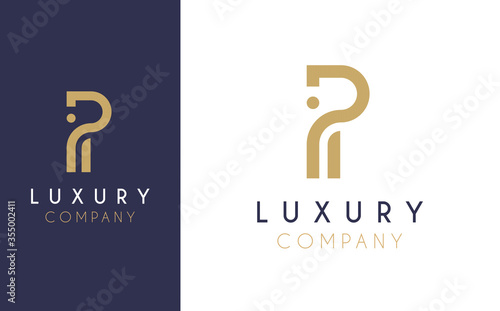 Premium Vector P Logo in two colour variations. Beautiful Logotype design for luxury company branding. Elegant identity design in blue and gold.