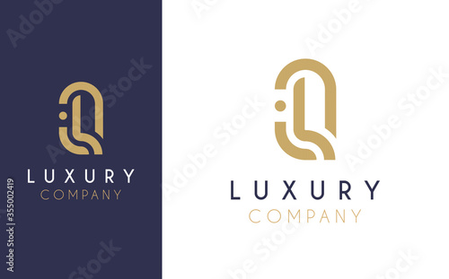 Premium Vector Q Logo in two colour variations. Beautiful Logotype design for luxury company branding. Elegant identity design in blue and gold.