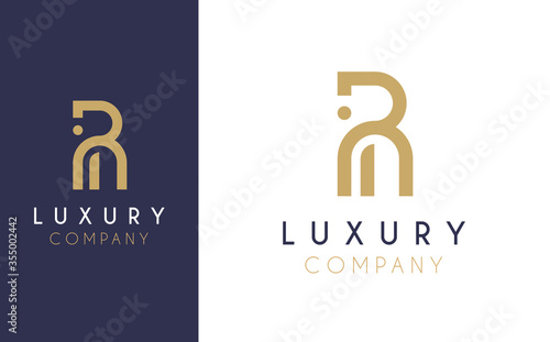Premium Vector R Logo in two colour variations. Beautiful Logotype design for luxury company branding. Elegant identity design in blue and gold.