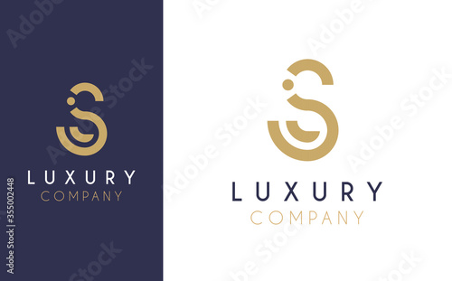 Premium Vector S Logo in two colour variations. Beautiful Logotype design for luxury company branding. Elegant identity design in blue and gold.