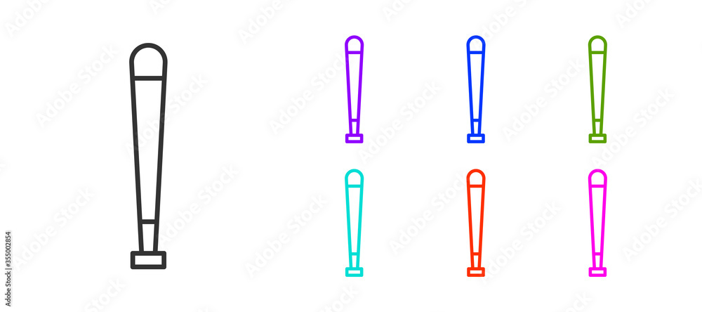 Black line Baseball bat icon isolated on white background. Sport equipment. Set icons colorful. Vector Illustration Black line Baseball bat icon isolated on white background. Sport equipment. Set icons colorful. Vector Illustration