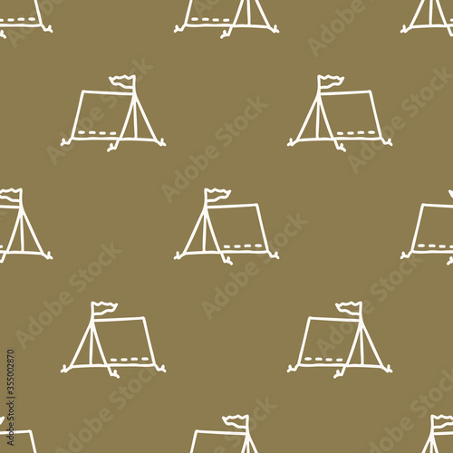 Seamless background tent gender neutral baby pattern. Simple whimsical minimal earthy 2 tone color. Kids nursery wallpaper or boho camping fashion all over print.
