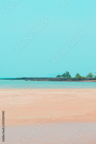 Caribbean beach sand, island in the sea, Golden sand and blue turquoise sea