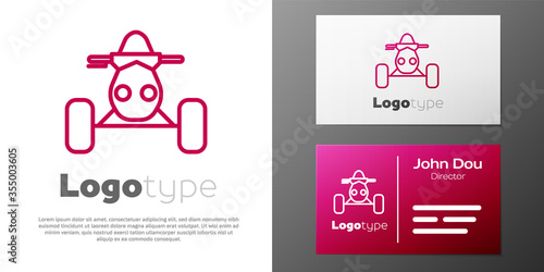 Logotype line All Terrain Vehicle or ATV motorcycle icon isolated on white background. Quad bike. Extreme sport. Logo design template element. Vector Illustration