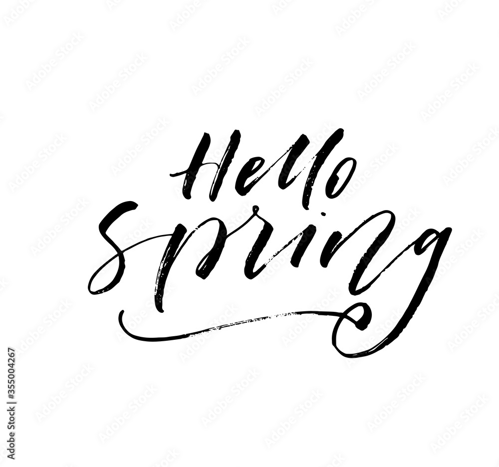 Hello spring card. Hand drawn brush style modern calligraphy. Vector illustration of handwritten lettering. Hello spring card. Hand drawn brush style modern calligraphy. Vector illustration of handwritten lettering.
