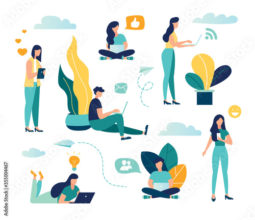 Vector colorful illustration of communication via the Internet, social networking,chat, video,news,messages,web site, search friends, mobile web graphics