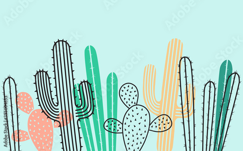 Seamless Horizontal Pattern with Cactus. Design Poster. Vector Background.