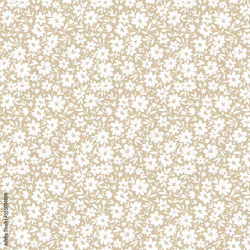 Elegant floral pattern in small white flower. Liberty style. Floral seamless background for fashion prints.