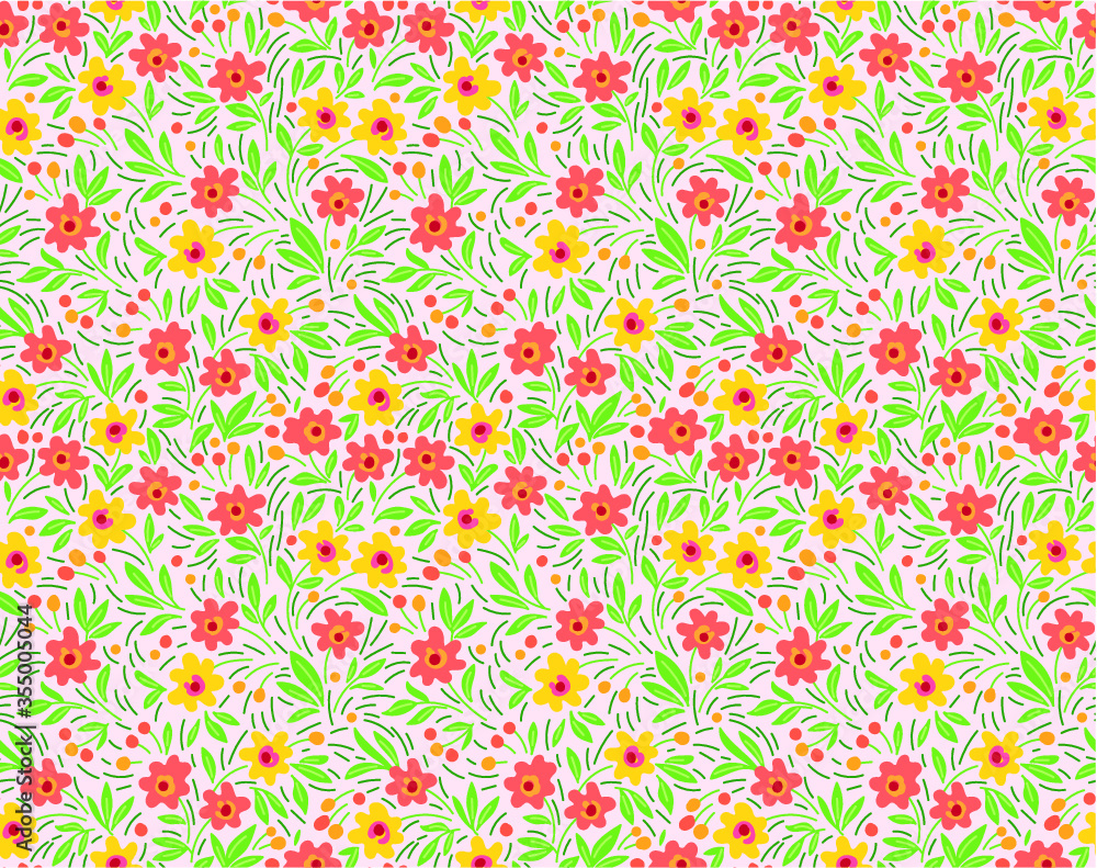 Vector seamless pattern. Pretty pattern in small flower. Small yellow and orange flowers. White background. Ditsy floral background. The elegant the template for fashion prints.