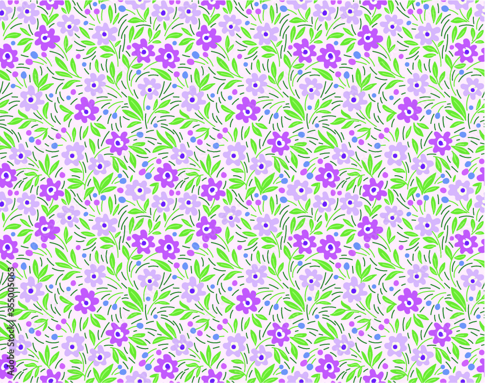 Elegant floral pattern in small lilac flower. Liberty style. Floral seamless background for fashion prints. Ditsy print. Seamless vector texture. Spring bouquet.