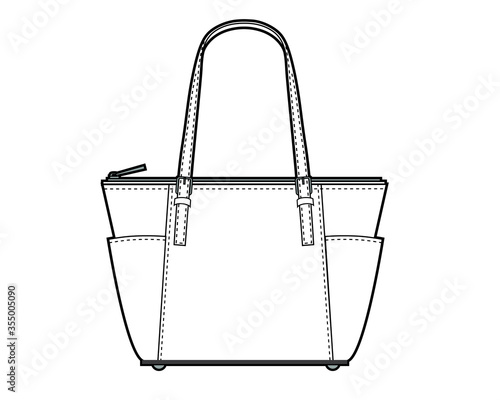 Vector illustration of women's leather bag. Black and white sketch.