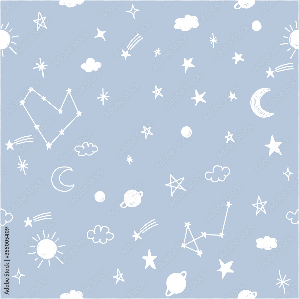Hand draw of sky on blue pastel background. Seamless vector illustration. Hand draw of sky on blue pastel background. Seamless vector illustration.