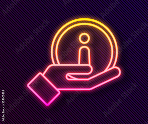 Glowing neon line Information icon isolated on black background. Vector Illustration