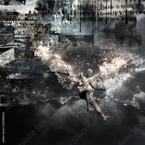 Konstfotografi Fallen angel with burning wings