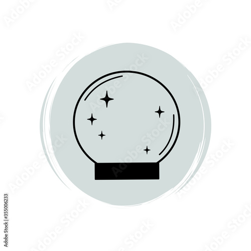 Cute halloween icon logo vector illustration on circle with brush texture for social media story highlight with crystal ball