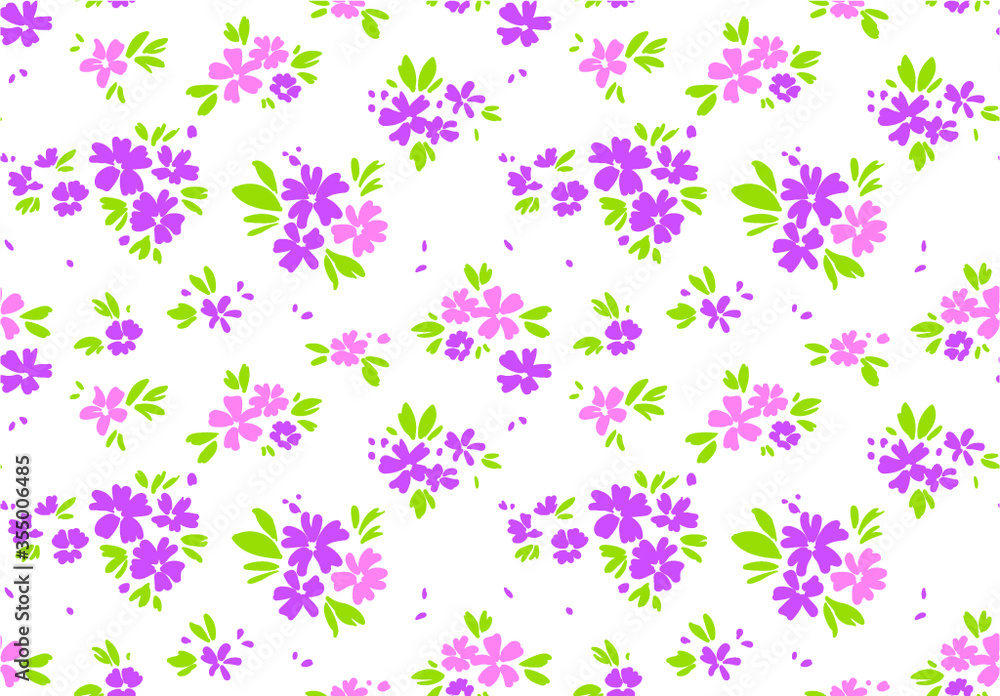 Cute floral pattern in the small flower. Ditsy print. Seamless vector texture. Elegant template for fashion prints. Printing with small lilac flowers. White background.