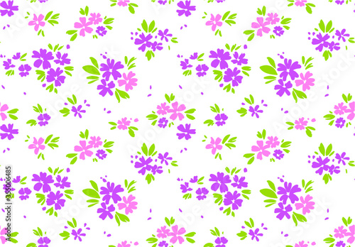 Cute floral pattern in the small flower. Ditsy print. Seamless vector texture. Elegant template for fashion prints. Printing with small lilac flowers. White background.
