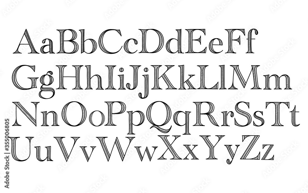 Hand draw alphabet vector. A-Z in majuscule and minuscule. White background. Hand draw alphabet vector. A-Z in majuscule and minuscule. White background.