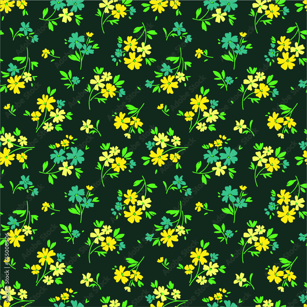 Elegant floral pattern in small yellow and blue flower. Liberty style. Floral seamless background for fashion prints. Ditsy print. Seamless vector texture. Spring bouquet. Elegant floral pattern in small yellow and blue flower. Liberty style. Floral seamless background for fashion prints. Ditsy print. Seamless vector texture. Spring bouquet.