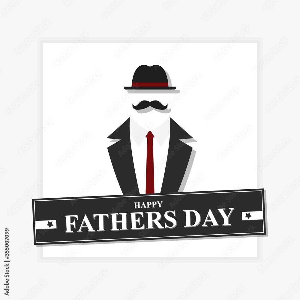Happy Father’s Day with suit, mustache and hat.  Vector illustration