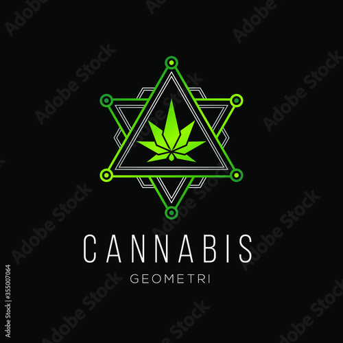 Cannabis and Triangle Geometry Shape logo design vector template