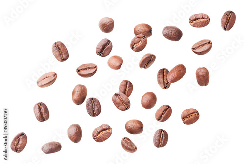 Coffee beans fly on a white background. Isolated