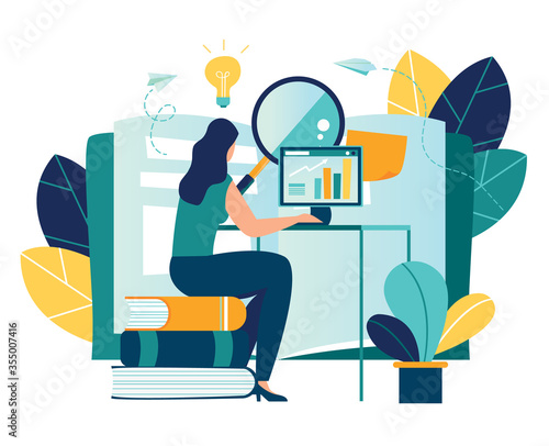 vector color illustration, distance learning, online courses and business, education, online books and textbooks, exam preparation, home schooling