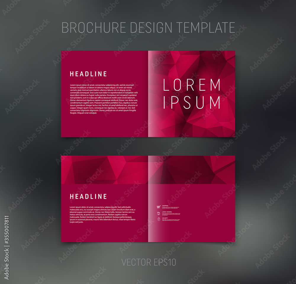 Naklejka premium Vector brochure, booklet, presentation design template with red geometric low poly abstract background