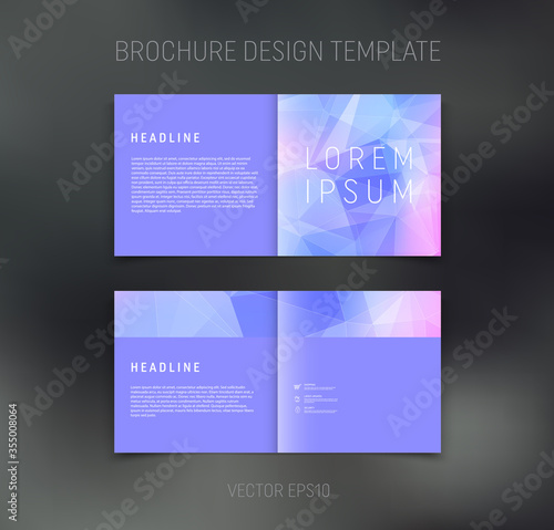 Vector brochure  booklet  presentation design template with purple geometric low poly  abstract background