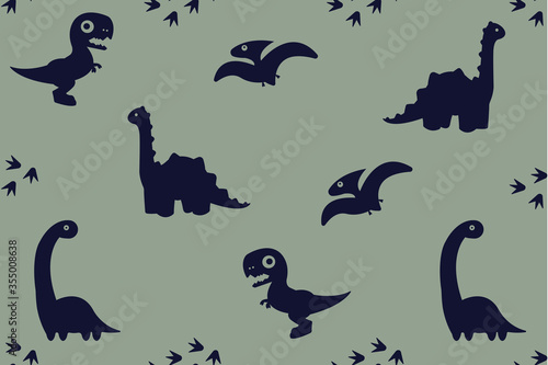 Seamless vector funny cartoon dinosaur collections. photo
