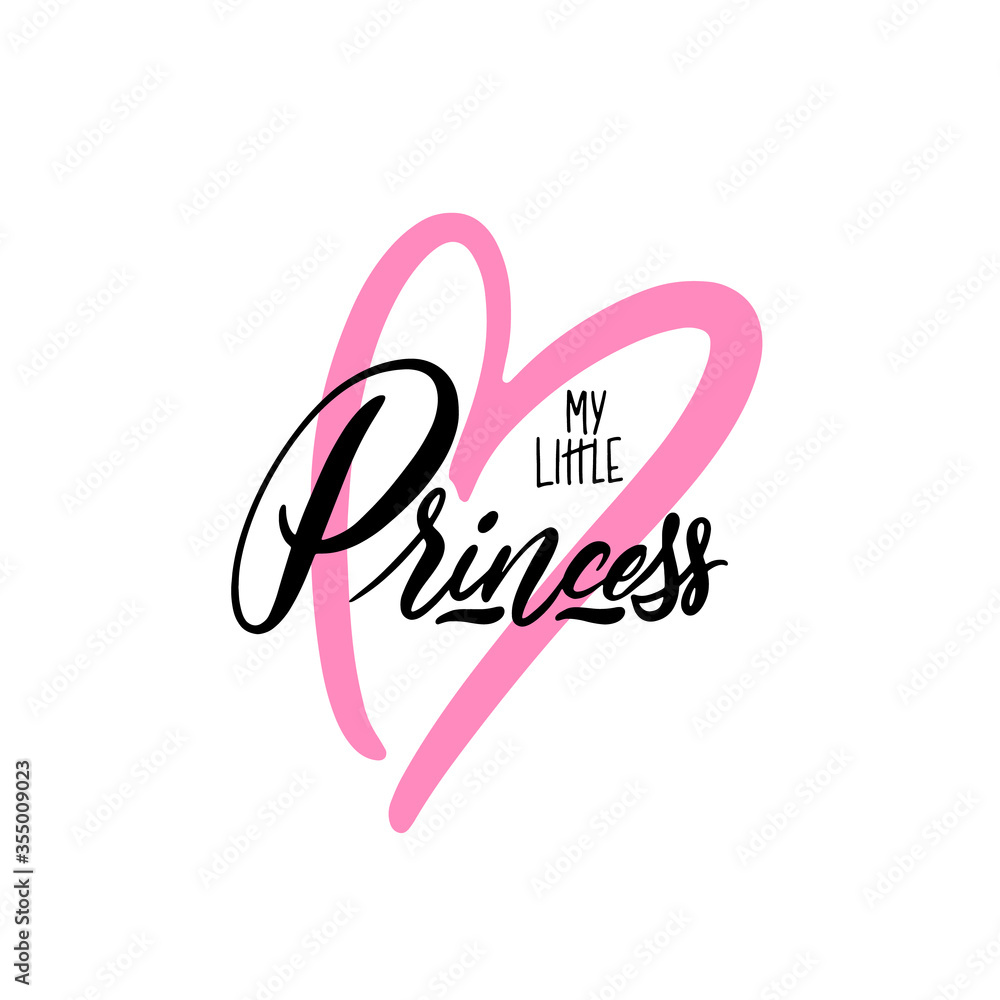 Trendy lettering little Princess for print. Modern hand lettering little princess with hears and crown