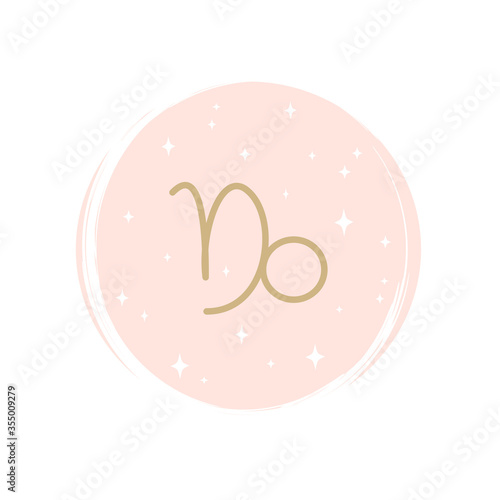 Cute zodiac capricorn icon logo vector illustration on circle with brush texture for social media story highlight